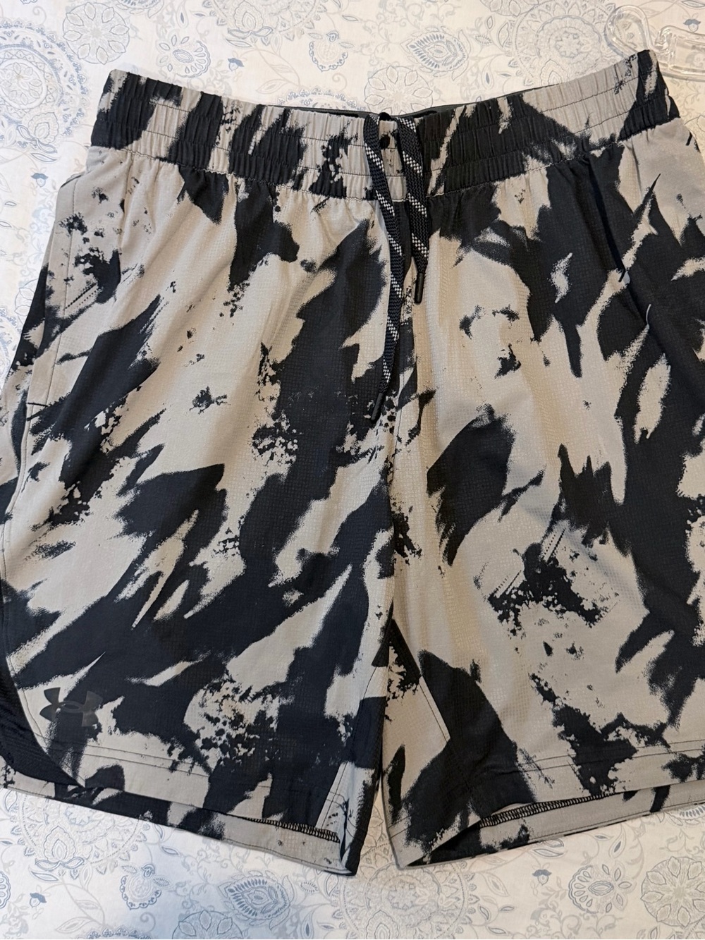 Under Armour Beige and Black Athletic Shorts with Abstract Print